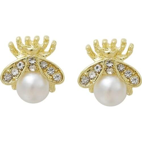 New Earrings Fashion Jewelry Simple And Compact Statement Small Bee Imitation Pearl Earrings Wholesale Aretes De Mujer