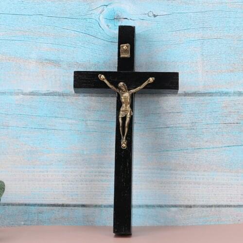 1PC Soild Wooden Cross Zinc Alloy Jesus Catholic Cross Church Ornaments Decorations