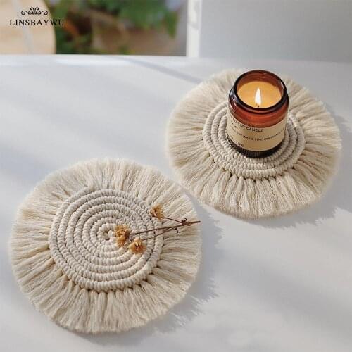 1PC Northern Europe Macrame Cup Pad Bohemia Tablecloth Table Mat Pure Handmade Cotton Braid Non-slip Decoration Accessories New