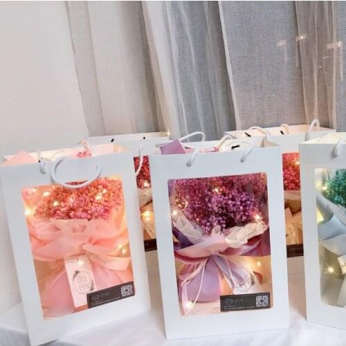 Transparent window tote bag 5pcs rectangle white flowers gift packaging for party fans shopping bags for boutique mothers day
