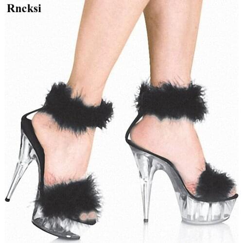 Rncksi New 6 inch Plus Size Crystal Shoes Ankle Strap 15CM Sexy Super High Heel Sandals Platforms Pole Dance shoes
