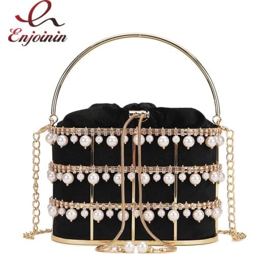 Luxury Pearl Tassel Metal Basket Fashion Women Casual Party Purses and Handbags Shoulder Chain Bag Crossbody Bag Evening Bag