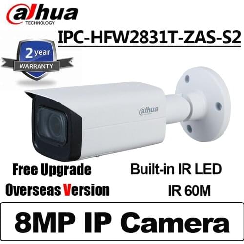 Dahua IPC-HFW2831T-ZAS-S2 8MP Lite IR 60M Vari-focal Bullet Network Camera Built-in IR LED Startlight POE IP Camera