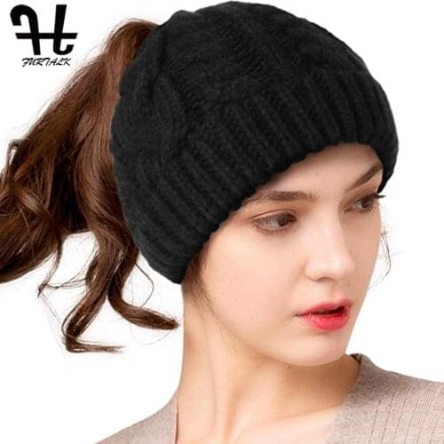 FURTALK Ponytail Beanie Hat Women Winter Skullies Beanies for Kids Baby Female Knitted Winter Runner Messy Bun Ponytail Hat Cap