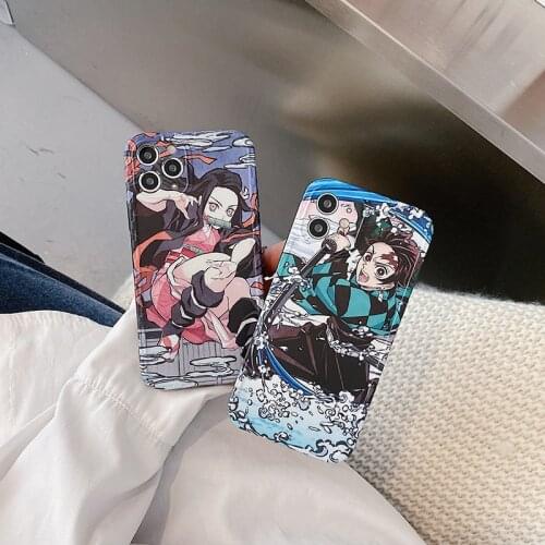 Cute Japan Demon Slayer Case For Iphone 11 12 Pro 7 8 Plus X XR XS Max SE2020 Anime Kamado Nezuko Tanjirou Soft IMD Cover Coque
