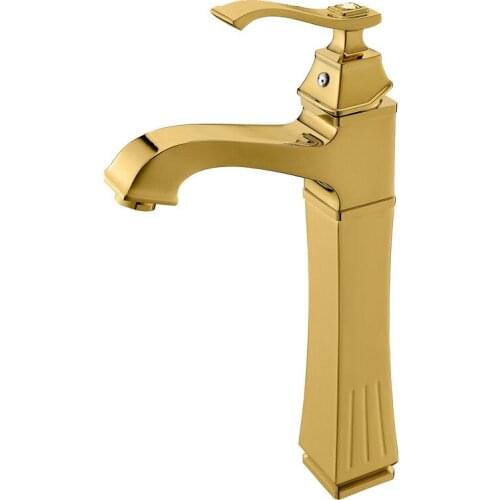 GOLD pvd single hole Bathroom Vessel Sink faucet Mixer Tap TALL square Crystal handles