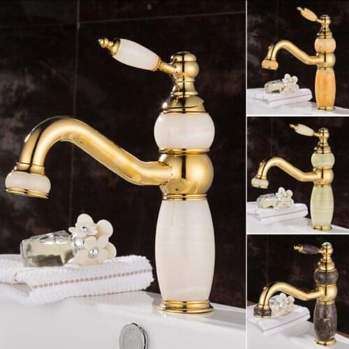 Vidric Hot Cold Bathroom Basin Faucet Single Hole Deck Mounted Mixer Tap Natural Jade Crane Plating Jade Basin Sink Mixer