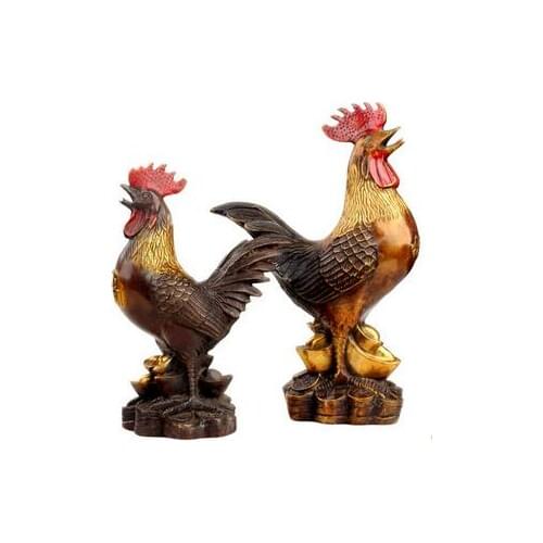 Old animal head real pure Brass statues Cock chicken base color Rooster mascot copper sculpture handicraft Home Furnishing gift