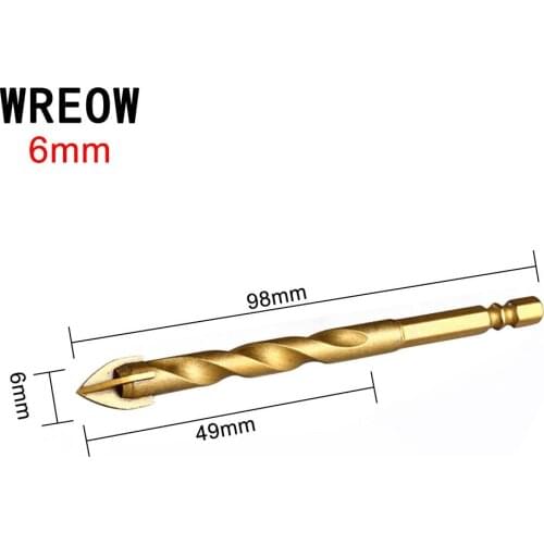 Titanium Tungsten Coated Glass Drill Bit 6/8/10/12mm Hex Shank Tile Glass Mirror Cross Spear Head Drilling Bit