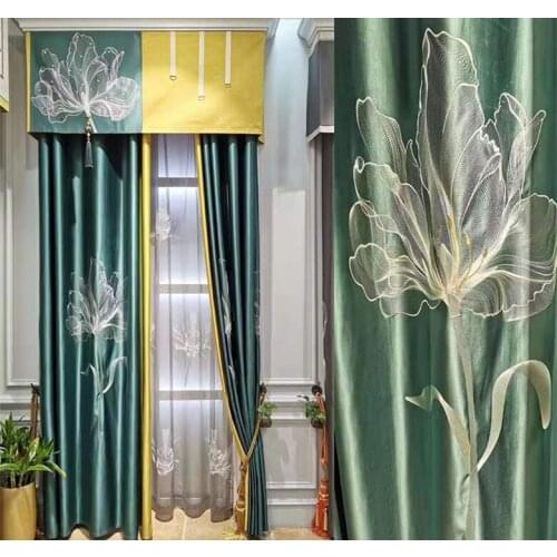Light Luxury High Precision Embroidered Chinese Lotus Window Curtain Living Room Curtains for Bedroom Curtains Luxury HomeDecor