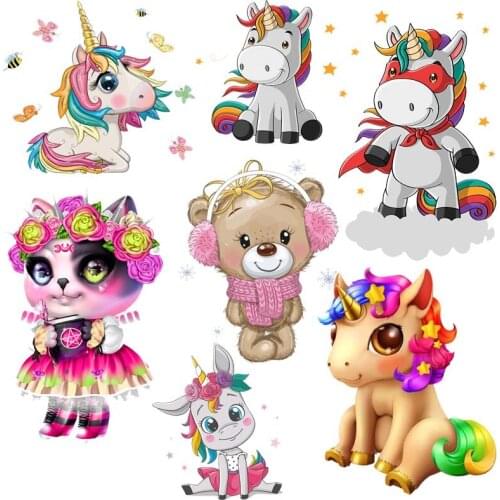Iron On Cute Animals Unicorn Patches For Clothing DIY T-shirt Dresses Applique Heat Transfer Vinyl Stickers Thermal Press H