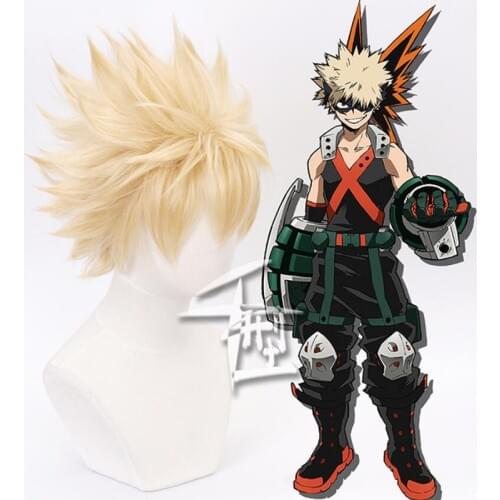 Anime My Hero Academy Baku No Hero Bakugou Katsuki Bakugo Linen Blonde Heat Resistant Cosplay Short Wig
