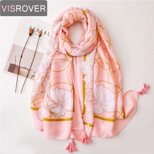 Visrover 2020 Flower Print Beach Scarf Luxury Brand Viscose Big Scarf Floral Hijab Hair Women Scarfs Fashionable Spring Scarves