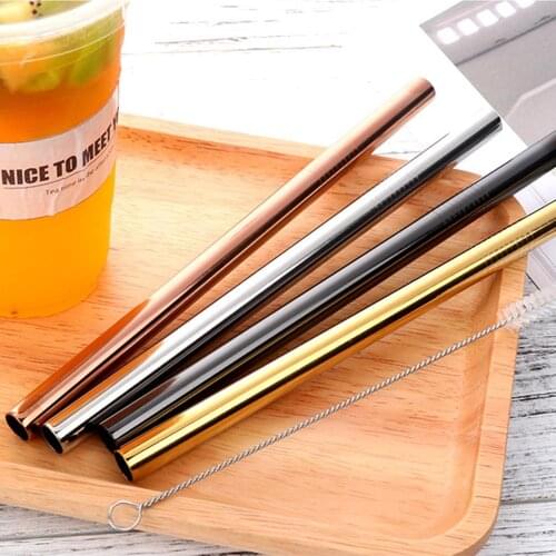 1pcs Reusable Stylish High-grade Rose Gold Stainless Steel Straw Restaurant Milk Tea and Fruit Juice Straight Straw 10MM/12MM