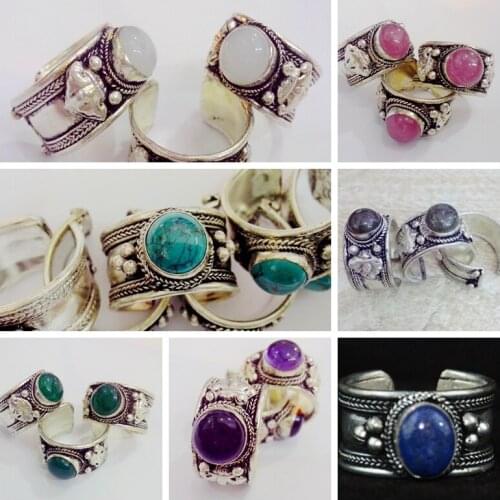 1 Piece Random shipments,Fashion Tibet Silver Lace Nepal Ring Moonstone Crystal Ring Adjustable Unisex charm Random delivery