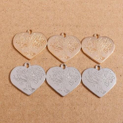 10pcs/lot 23*23mm Love Heart Charms for Bracelets Necklaces Gold Silver Color Metal Alloy Tree Pendant DIY Making Jewelry