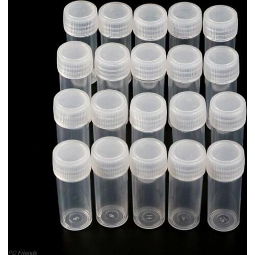 20Pcs 5ml Plastic Test Tubes Vials Sample Container Powder Craft Screw Cap Bottles for Office School Chemistry Supplies