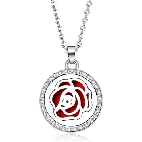 316L Rose Zircon Aroma Perfume Locket Pendant Necklace Stainless Steel Aromatherapy Essential Oil Diffuser Crystal Jewelry