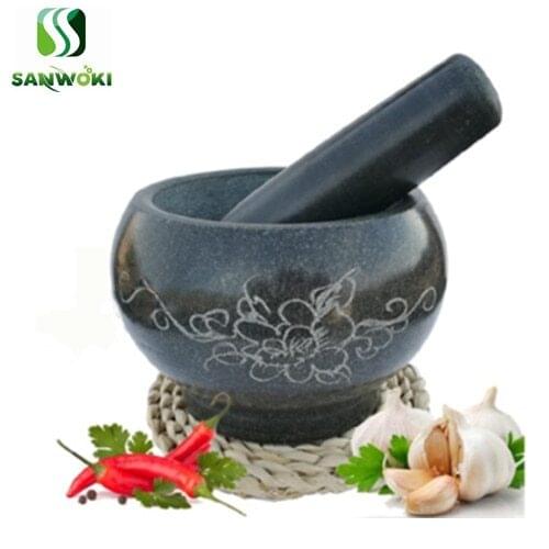 Stone mortar Spice Mill Grinder Set Herbs Milling bowl Garlic Press Crusher Masher machine ginger presser Spice Pepper Grinder