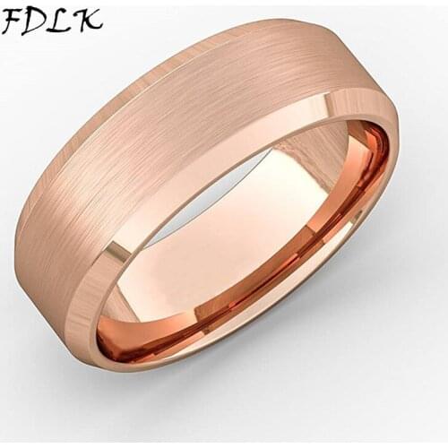 FDLK Simple Mens 8mm Rose Gold Brushed Stainless Steel Rings Wedding Band Engagement Rings Women Male Jewelry Size 6-13