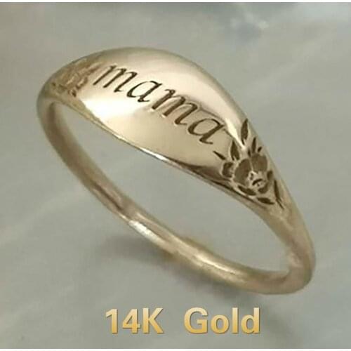Exquisite Womens Solid Yellow Gold Mama Letter Flower Ring Anniversary Christmas Birthday Party Mothers Day Gift