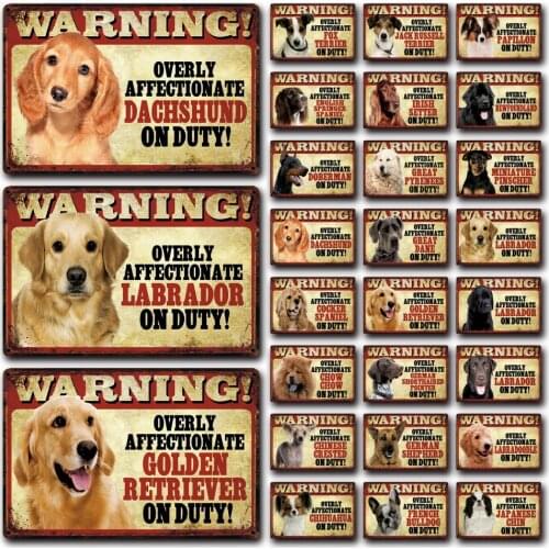 [ Kelly66 ] Pets Dog Warning Doberman Golden Labrador Metal Sign Tin Poster Home Decor Bar Wall Art Painting 20*30 CM Size Dy91