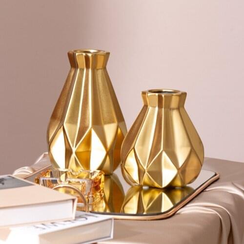European-style Ceramic Vase Golden Diamond Flower Arrangement Dried Flower Decoration Flower Vase Living Room Table Decoration