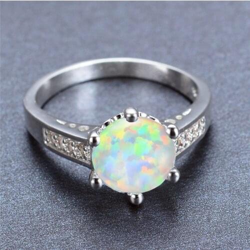 Cute Female Blue White Fire Opal Ring Small Round Zircon Stone Wedding Rings For Women Charm Promise Bridal Engagement Ring
