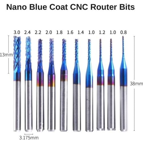 10pcs PCB Milling Cutter 3.175 Shank Nano Blue Coated/Titanium Coated CNC End Mills Carbide Milling Cutter CNC Router Bit