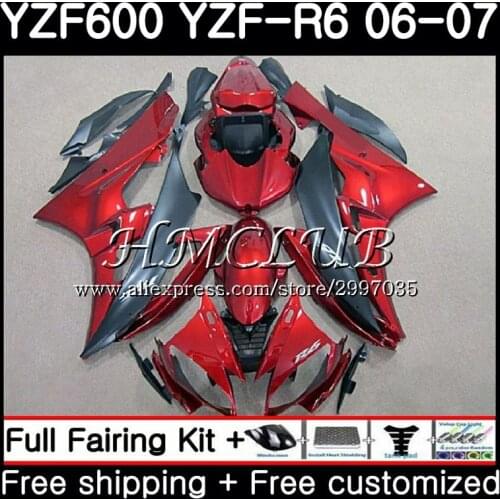 Body For YAMAHA YZF R 6 YZF 600 YZF-600 YZF R6 2006 2007 Frame 16HC.11 YZF-R6 06 07 YZF600 YZFR6 06 07 Fairing Kit pearl red hot