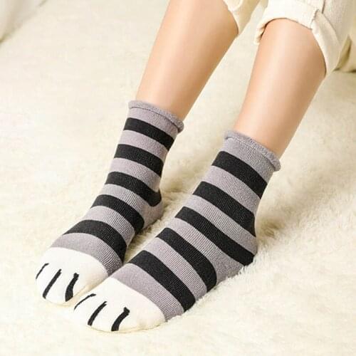 Lovely Cat Paw Pirnt Cotton Socks For Women Over Ankle Thickening Winter Home Feetwear Socks Female Warm Floor Sleep Socks New