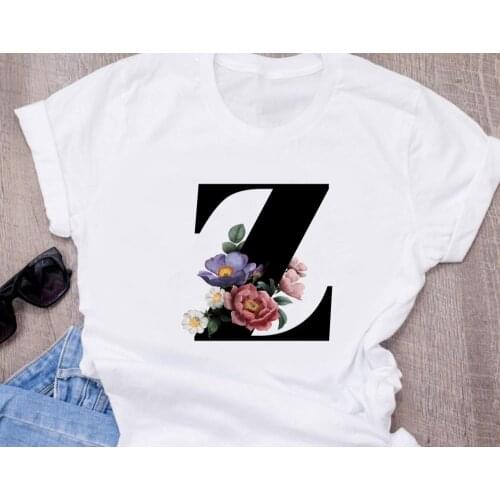 Fashion Womens T-shirts 2020 26 Letter Name Combination Flower Top Female T-shirt Harajuku Clothes Casual O Neck Tops Shirts
