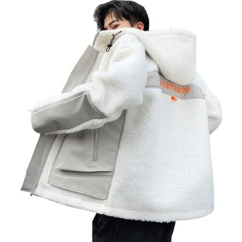 2019 Autumn Winter Fur Jacket Coat Mens Clothing Faux Fur Hooded Granular Velvet High Street Parka Jacket Male Clothes