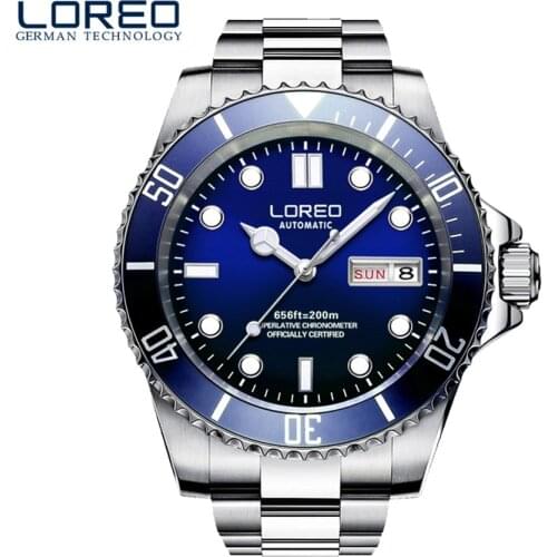 LOREO Top Brand Men Mechanical Watches 316L Stainless steel Automatic Watch Fashione Luxury Blue Clock Relogio Masculino 2019