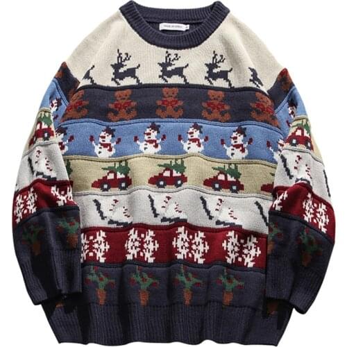 Hip Hop Mens Fashion Christmas Sweaters Bears Trees Snowman Knitwear Couples Casual Cotton Pullover Tops