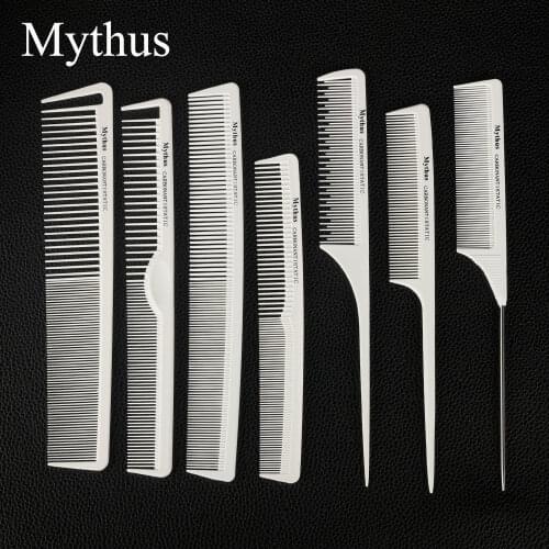 Mythus 7pcs/Lot Carbon Haircutting Comb Professional Heat Resistant Hairstyling Tail Comb Antistatic Hairdressing Comb Kit Tools