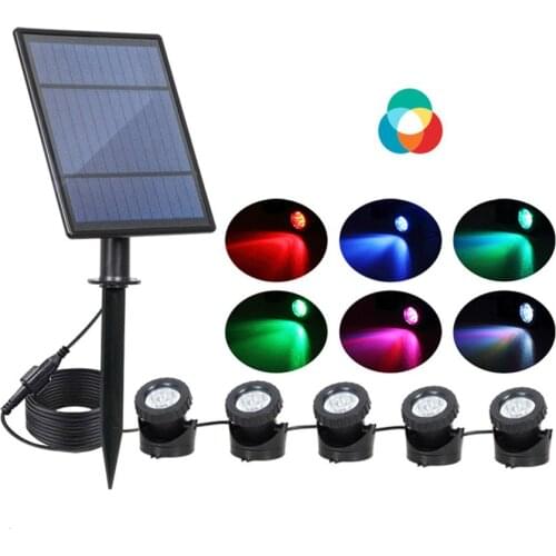 Outdoor Solar Pond Spotlights RGB LED Solar Powered Underwater Lights Waterproof Submarine Landscape Spotlight Security Lighting