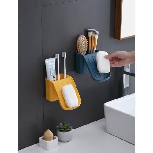 Wall-mounted soap dish creative non-perforated draining soap box toilet toothbrush shelf dual-purpose soap holder