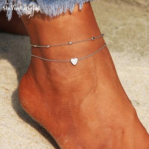 New Heart Anklets For Women Short Gold/Silver Color Chain Pendant Anklets For Women Gift Ethnic Bohemian Anklets Collier Femme