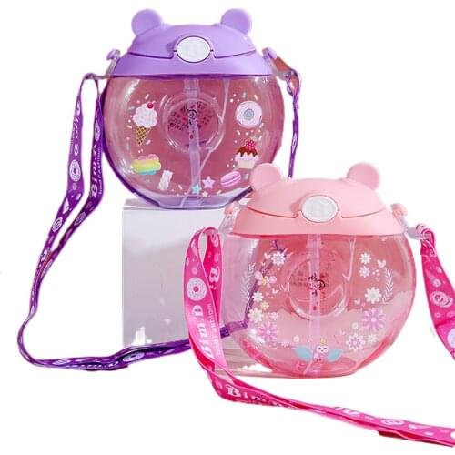 Donuts Tritan Plastic Spray Cute Travel Water Bottle With Straw 380ml Portable Baby Nipple Bottle Sippy Cup Girl Gift Water Pot