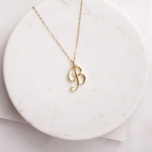 Simple Cursive B Initial Name English Alphabet Text Character Monogram Letter B Clavicle Charm Jewelry for Personal Gift