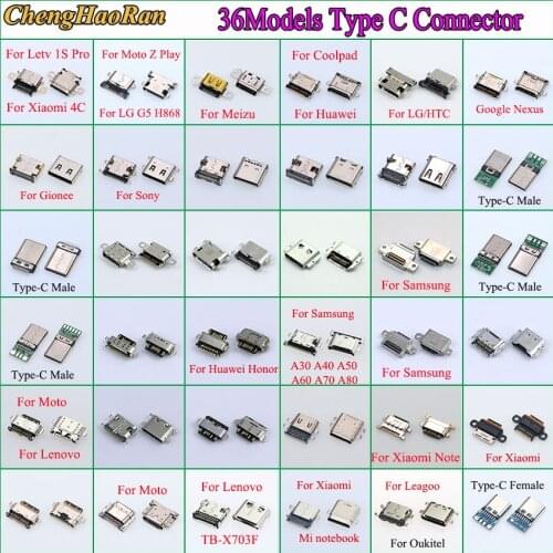 36Models Micro USB Type C Connector Charge Charging Dock port Plug Type-C USB Socket jack for Samsung Xiaomi Huawei etc