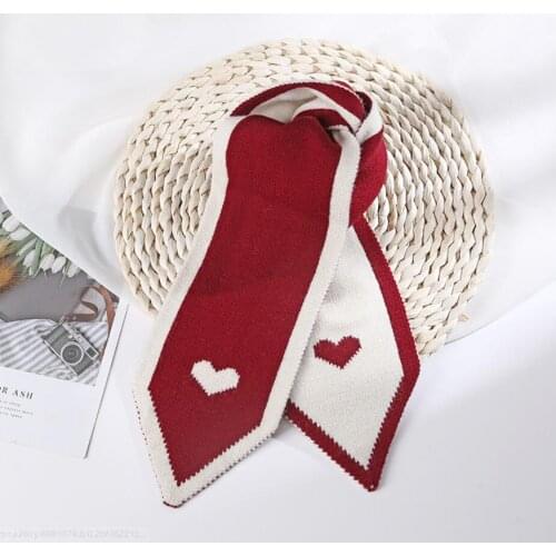 Luxury Brand Winter Scarf Women Heart Print Knitted Scarves Wraps Sharp Angle Shawls Warm Long Narrow Small Skinny Neckerchief