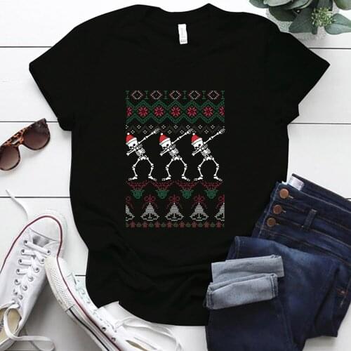 Christmas T Shirt Hip Hop Santa Claus Skeleton Print Short Sleeve Funny Graphic Aesthetic Woman Tshirts Tops Ropa De Mujer 2020