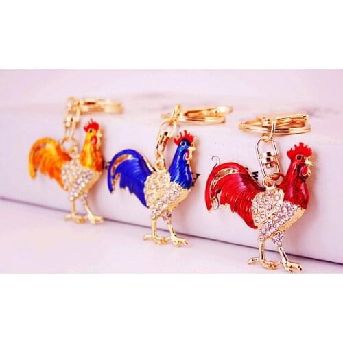 Cute Crystal Charm Colorful Cock Pendant Fashion Purse Handbag Car Key Keyring Steampunk Keychain Favorite Creative Gift