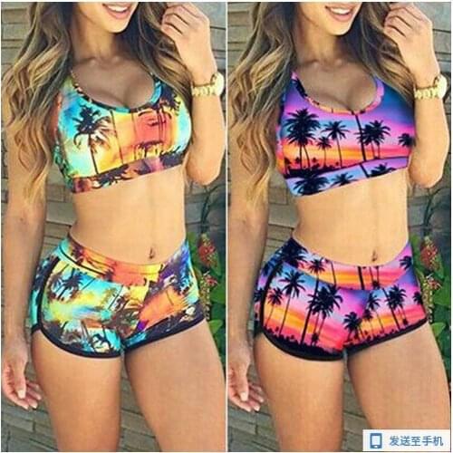 Sexy Positioning Printed Swimsuit Two-Piece Bikini Set Womens Swimwear Boxer Short Pants Suits Ladies Bodycon Surfing Beachwear
