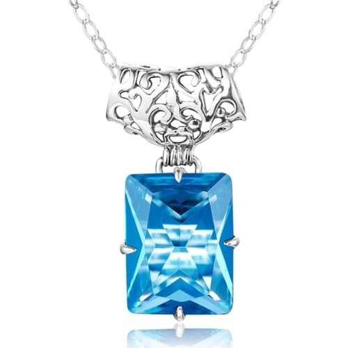 Szjinao 925 sterling silver pendant Blue Topaz women Pendants Necklace vintage Female Fine Jewelery Without Chain Hot