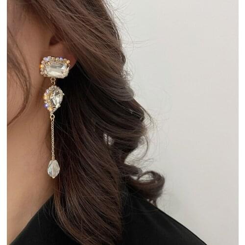 TIMEONLY Bling Crystal Rhinestone Long Tassel Earrings for Women Female Gold Color Chain Statement Dangle Earrings Pendientes