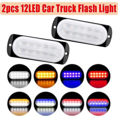2pcs 12 Led 12V-24V Waterproof Car Truck Motorcycle Emergency Beacon Warning Hazard Flash Light Strobe Turn Light Bar