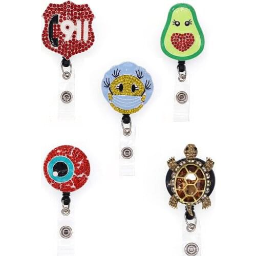 5 Styles 10pcs Free Shipping Medical Nurse Retractable Badge Holder Animal Turtle Avocado Badge Card Reel With Clips